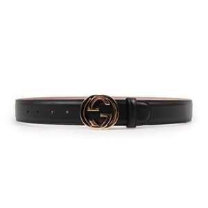 Authentic GUCCI Gold Buckle Black Leather Waist Belt Size XS-S 70cm